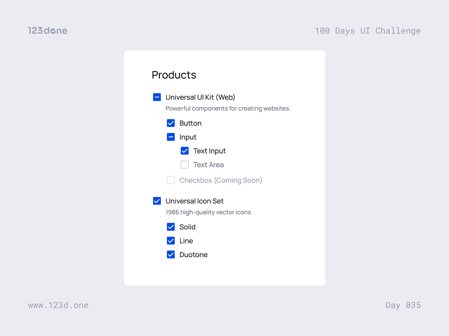 Day 035 — Checkboxes | 100 days UI challenge by Dima Groshev | 123done ...