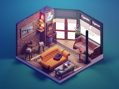 Central Perk 3d blender central perk diorama friends illustration isometric lowpoly render room