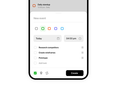 Create Event app calendar clean clean ui create event date day design event mobile planner schedule task time timetable ui uiux userinterface ux