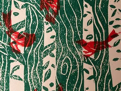Birds linocut design illustration linocut print