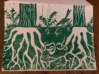 Roots design illustration linocut