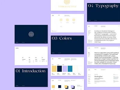 Terraceutics - Brand Guidelines brand guide brand guideline brand guidelines brandbook branding cosmetics cosmetics identity identity lavender layout design skin care symbol typography