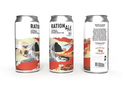 Totally Rational 3d beer branding can collage nature non alcoholic packaging render typography