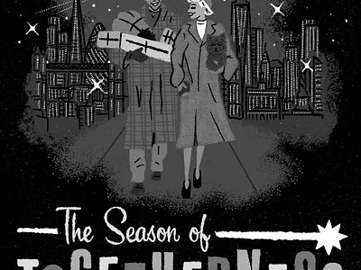 Retro Holiday Couple christmas cityscape couple design figure drawing holiday illustration mid century mid century modern night retro shopping skyline stars vintage