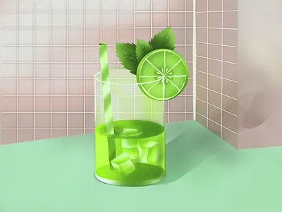 Classic Mojito Illustration 1 cold colors draw drink drinks glass illustration lime mojito pirna procreate vector art