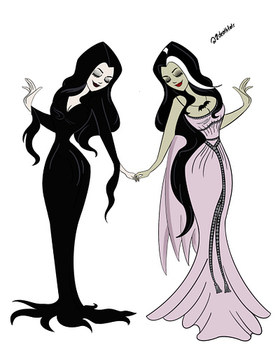 Custom Tattoo design of Lily Munster & Morticia Addams! cartoon custom design illustration procreate