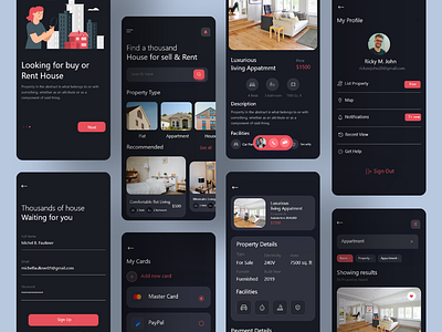 Property Mobile Application Design (Dark Version) building building exterior design buy land dot pixel agency home home app home interior design home ui design house properties property property management property website real estate agency real estate app real estate building realtor residence web app web design app