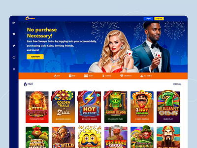 Web Interface - Online Casino bet betting design casino website coins gambling interface gamer gold coins interface jackpots landing page nft no purchase online game slots sweeps user interface uxui web casino web casino design website