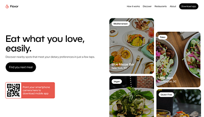 FlavorApp Redesign diet food food app health hero design hero section minimal modern restaurant trendy web design website