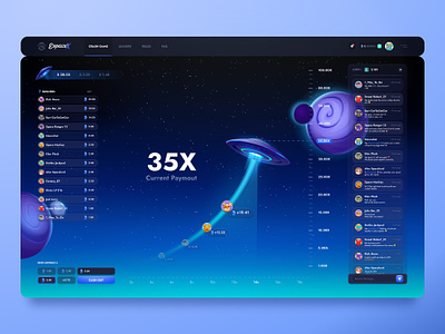 EspaceX: Crash game (second phase) 2d bets betting casino crash crypto dashboard dice gambling game game interface gaming illustration jackpot lottery nft game product design ufo uiux web design