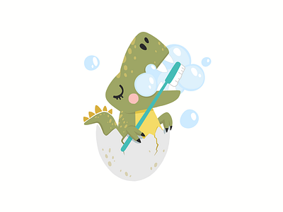 Brushing Dino baby dino brush brushing bubbles chidrens dentistry child color dentistry design dino hygiene illustration jurassic logo teeth tooth brush