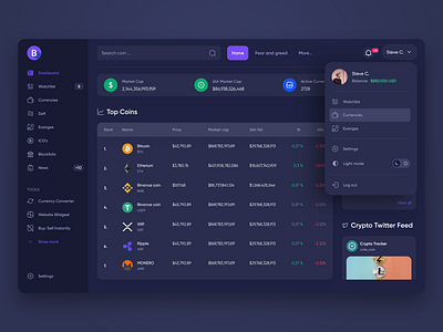 Crypto Platform Design adobexd blockchain crypto darktheme design interface ui design uiux ux design webdesign