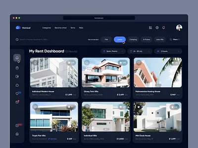 Home Rent Dashboard - Dark Version 🏝🔥 dark dark mode dashboard home home rent hotel hotel app hotel dashboard hotel website minimal rent rent home side menu travel ui ux web web design website website design