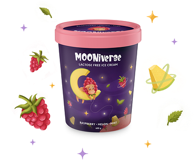 MOONiverse. Ice cream packaging character design character development children illustration digital illustration ice cream ice cream package illustrated package kids illustration package design packaging packaging pesign