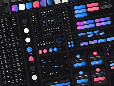 UI Kit, UI Components, Design System buttons color palette dark theme design system gradients icons icons set ios mobile neon ui ui compopents ui kit