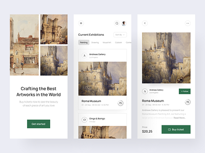 Exhibition and Art Galleries App app appointment art artist artwork collection design event exhibition gallery history mobile museum museum of art sculpture ticket ui ux virtual exhibition