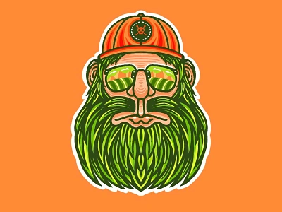 Grass Dad aviator aviators beard bearded beards glasses grass green hat landscape landscaping lawn lines man mow mowing procreate skull skulls sunglasses