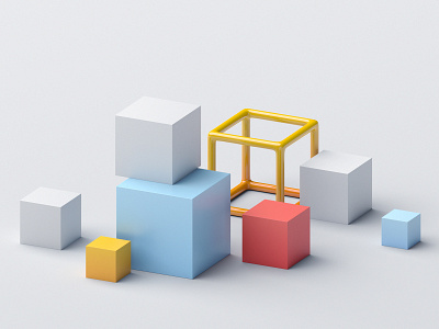 Geometric composition 3d abstract art background blender block blue clean cube design geometric illustration minimalist red render shape simple visual white yellow