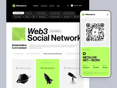 Metaland web3 network blockchain crypto cryptocurrency dao dao platform exploration financial landing page meta metaverse nft payment ui ui design ux web web 3.0 web design web3