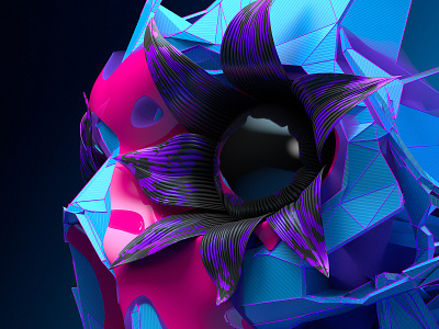 Transformation, close-up render 3d abstract art blender blue color design flower illustration pink purple render skull surreal visual