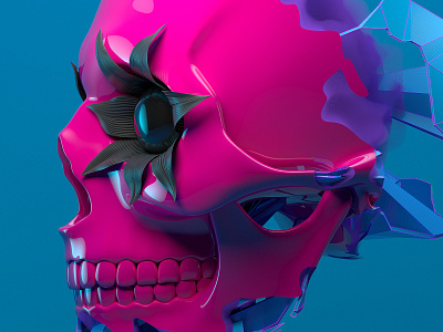 Transformation, skull 3d abstract art blender blue color design flower illustration pink render skull surreal visua