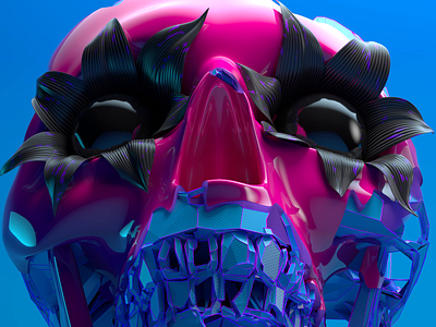 Transformation, close-up renders 3d abstract art blender blue color design flower pink purple render skull surreal visual