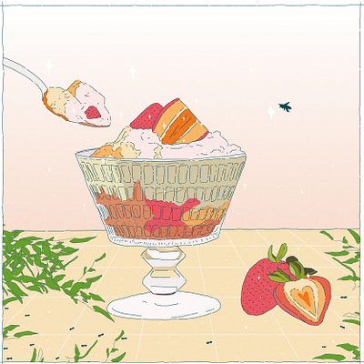 Fruity sundae ants bees colours cool creative dessert eat floral food fresh fruit ice cream illustration line art nature simple summer sundae tropical vibes