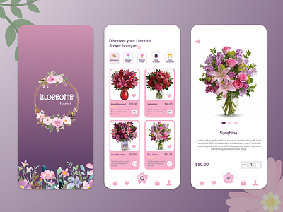 Blossoms-Online flower shop app design illustration prototype typography ui user interface