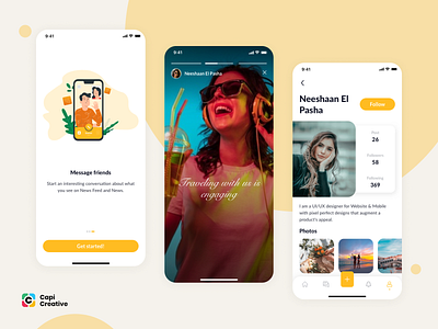 Catuss - Social app UI Kit app branding capi chat creative design friends illustration logo mobile network profile social story ui ui kit users