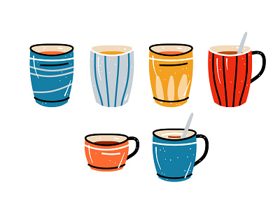 Bright cups for kitchen textiles adobe illustrator design flat style graphic design illustration multicolor seamless pattern textile design vector illustration