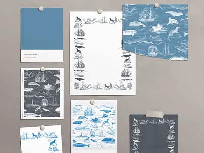 Marine Mammals Toile Prints & Frames branding design estampa fashion graphic design illustration pattern print repeat repeating