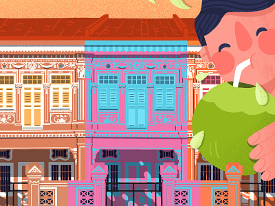 Joo Chiat Peranakan House architecture building character city coconut garden history house illustration landmark narrative illustration peranakan shophouse singapore