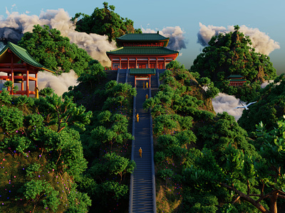 Temple 3d animation art artwork blender building cycles design environment fantasy flower green illustration japanese jungle logo monk structure temple tree