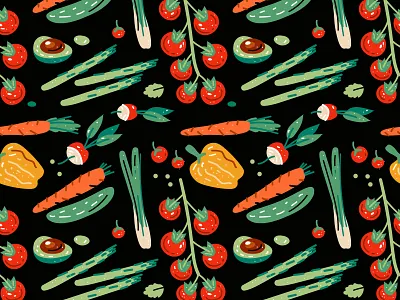 Pattern with vegetables on an apron adobe illustrator avocado branding design flat style graphic design illustration seamless pattern textile design vector illustration