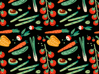Pattern with vegetables on an apron adobe illustrator avocado branding design flat style graphic design illustration seamless pattern textile design vector illustration