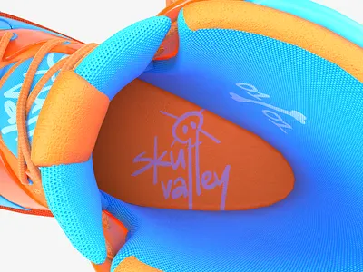Skull Valley 3d 3d art adobe art arvr cinema4d clean concept design graphic design logo metaverse minimal orange render shoe skull sneaker substance visualization
