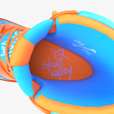 Skull Valley 3d 3d art adobe art arvr cinema4d clean concept design graphic design logo metaverse minimal orange render shoe skull sneaker substance visualization