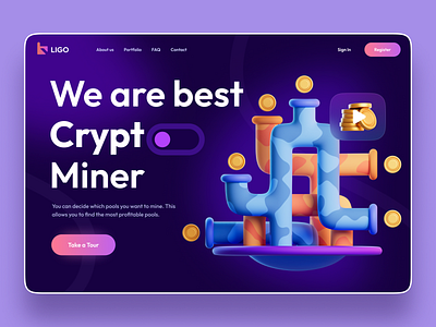 LIGO- Website Design 3d 3d illustration creative crypto crypto landing crypto website design illustration kitket landing page logo minimal tempate theme ui design user experience user interface vibrant web website