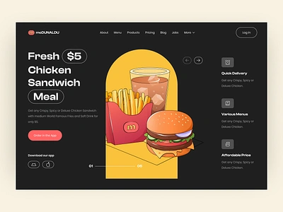 Fresh sandwich landing page app application branding burger coffee dark design fastfood food fries illustration page potato restaurant sandwich tasty ui vector website yummy