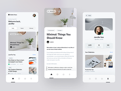 Bulletin News · Articles and News Reading App app articles articles app clean design minimalist mobile mobile app mobile design mobile ui modern news news app newsletter reading reading app ui ui design ux white space