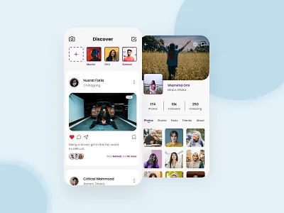 Social media app app design app mockup chat clean feed follow instagram ios app minimal mobile mobile app mobile social app modern ui notification post social social media social network stories ui