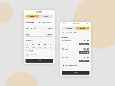 Bill Split app bill bill split money ui