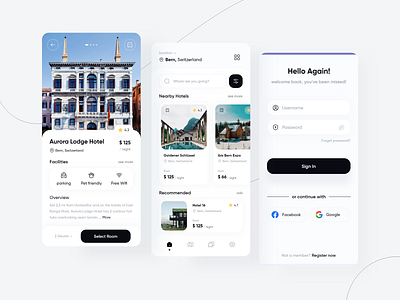 Hotel Booking App app app design booking booking app design flat design hotel hotel app hotel booking app hotel reservation mobile mobile design room booking sign in travel ui ui design uiux user inter face ux