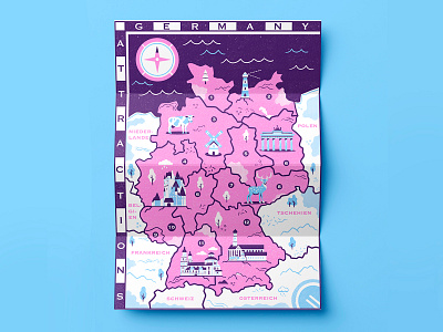 Germany Map 2d branding buildings cartography character design city city guide culture germany illustration infography magazine map map art map illustration mapping mountains tourism travel typography