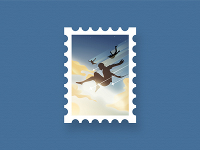 Start With A Big Jump blue concept design dream illustration inspiration jump post card sky stars vector