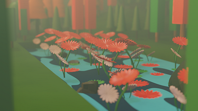 WATER LILY AND FOGGY MORNING LOW POLY 3d 3d modeling blender drone fogg low poly water lily