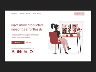 Hero Section UI concept design hero hero section interface job landing page meeting remote remote job saas software ui ux web web design webdesign website website design work