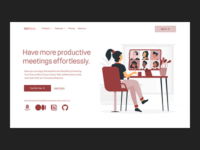 Hero Section UI concept design hero hero section interface job landing page meeting remote remote job saas software ui ux web web design webdesign website website design work