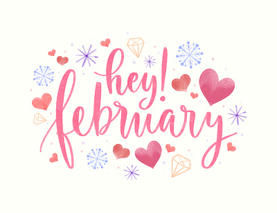 "Hey February" Lettering aquarela creative february heart illustration lettering pink template watercolor winter