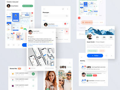 UI Elements - Social Media application chat clean component designer element figma light media message mobile new popular product profile social trend ui ux web design